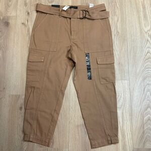 Banana Republic Women Utility Cargo Pant 14 Khaki Belted Tapered Gorpcore Safari